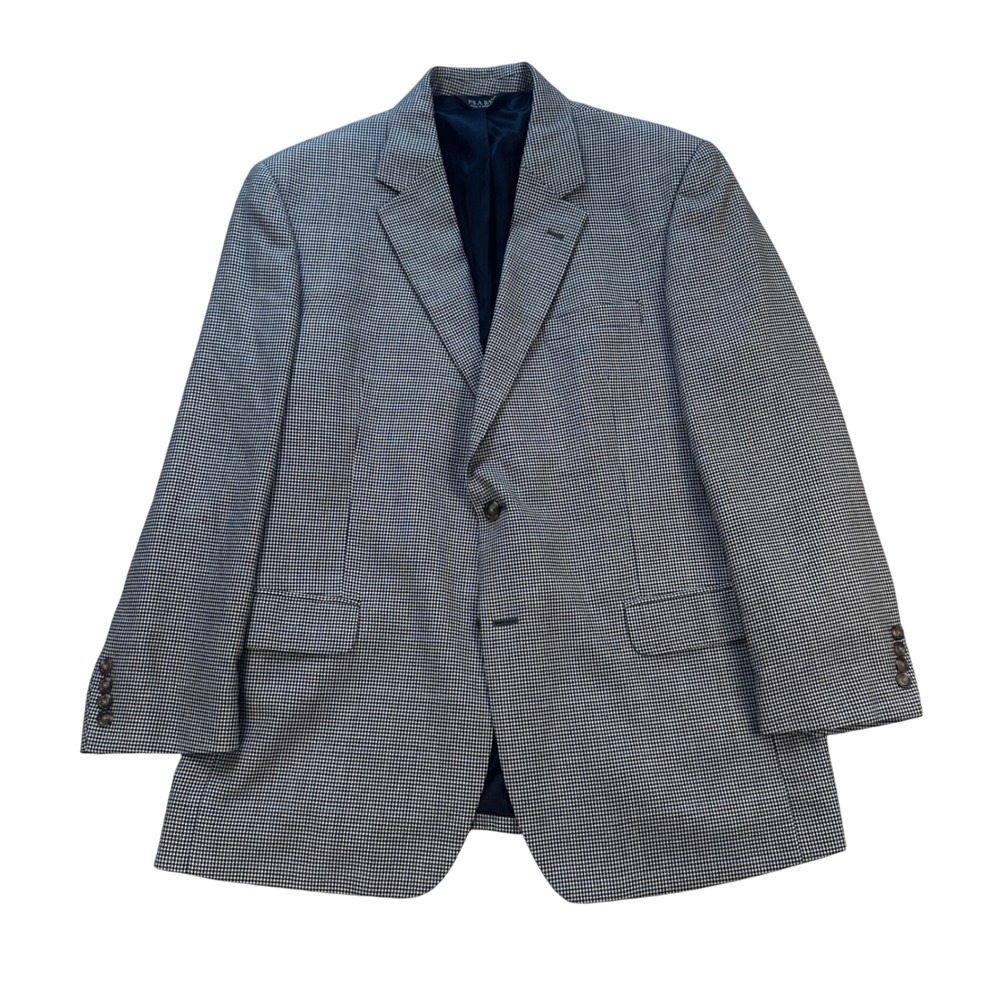 Jos A Bank Mens 46R Silk Wool Houndstooth Blazer Sport Coat Black White 2 Button